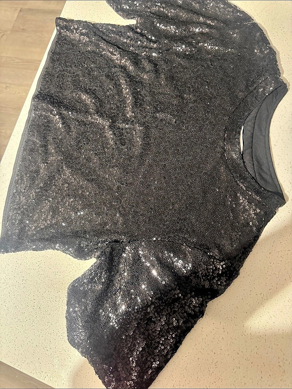 H&M Black Sequin Short Sleeve Top Size XS